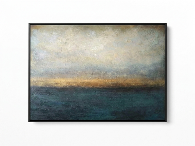 Havre seascape canvas in a black floating frame — studio