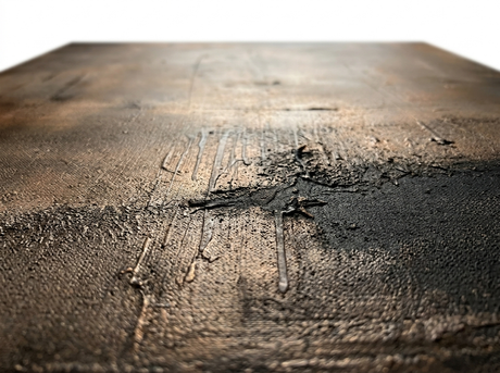 Esker impasto relief in raking light close-up