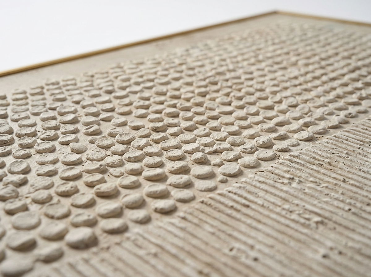 Dovre raised pebble-dot rows in raking light close-up
