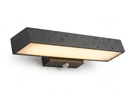 Nyla outdoor sconce underside with glowing diffuser and motion sensor