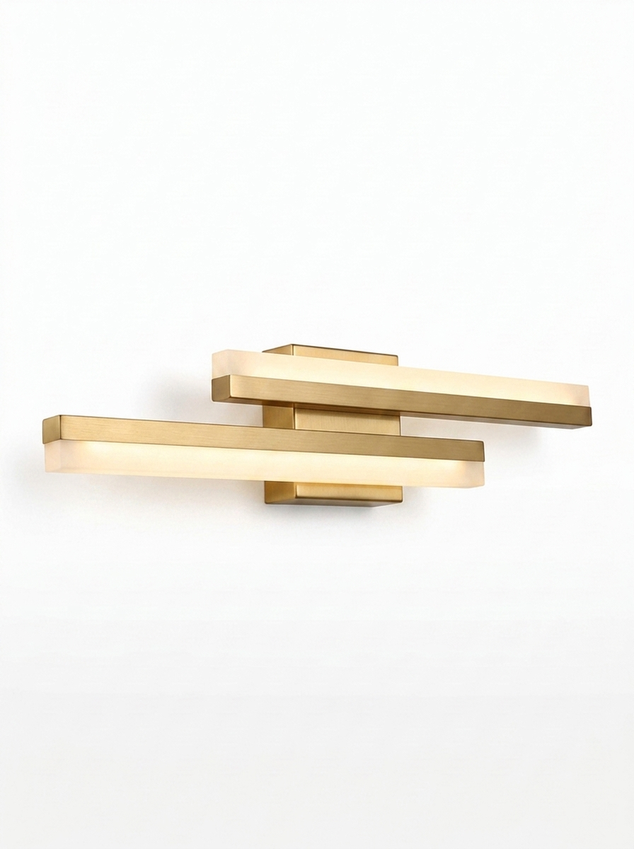 Orla asymmetric vanity light bar in gold — studio white