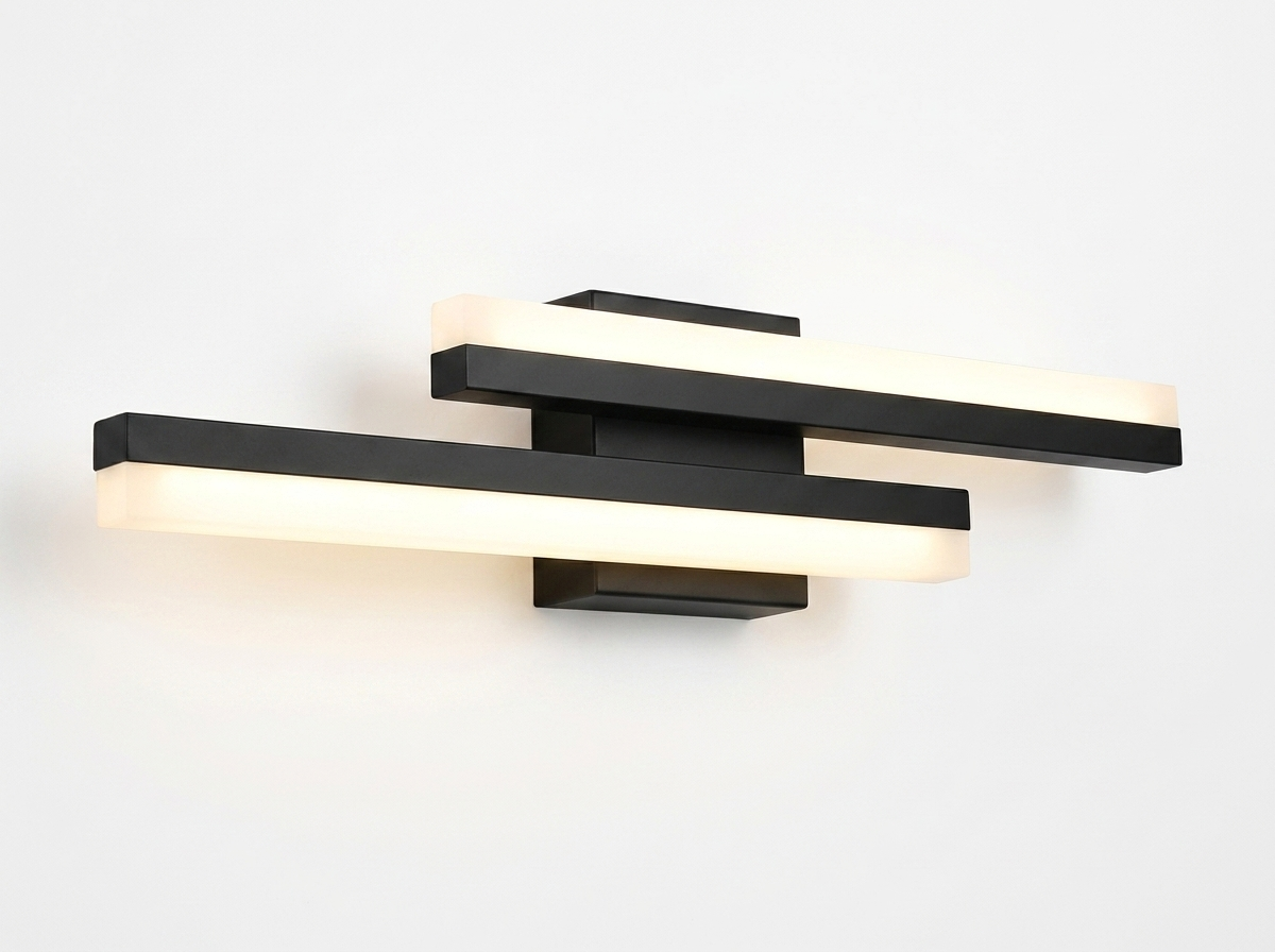 Orla asymmetric vanity light three-quarter view — studio white