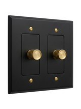 Orin night black with brass rotary dimmer 2-gang