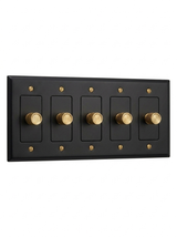 Orin night black with brass rotary dimmer 5-gang