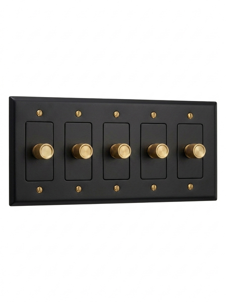 Orin night black with brass rotary dimmer 5-gang