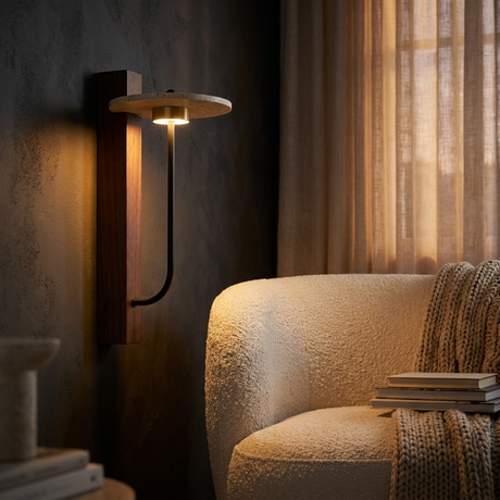 Vero sconce in a cozy reading nook at dusk