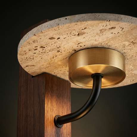 Vero travertine disc and brass light detail