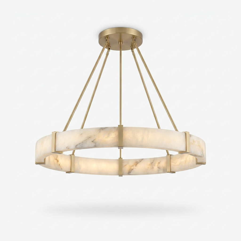 Aura alabaster ring chandelier, studio white