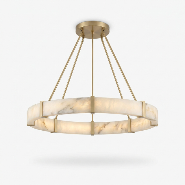 Aura alabaster ring chandelier, studio white