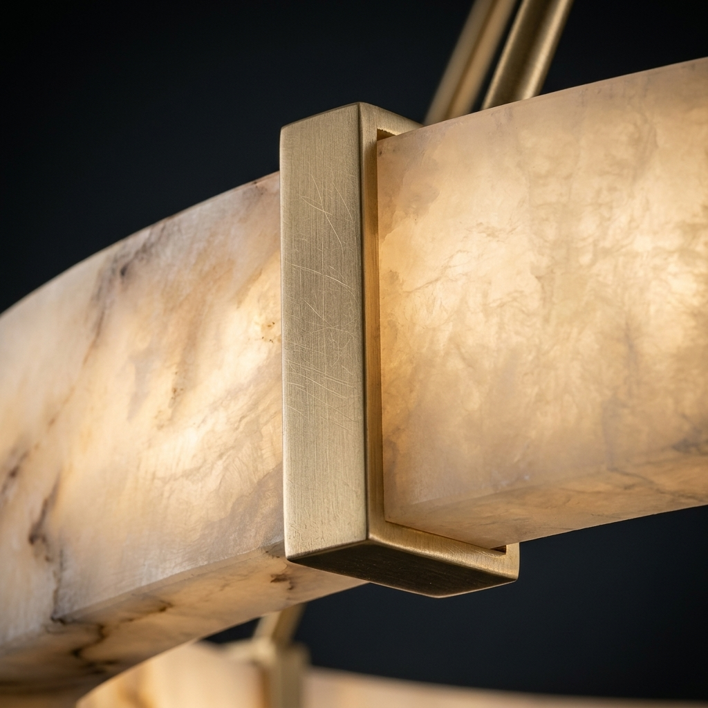 Aura alabaster and champagne-brass bracket detail