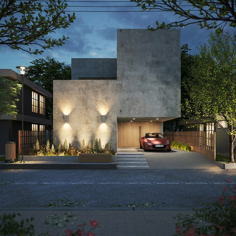 Ilse concrete up-down wall lights, pair on a raw-concrete contemporary home