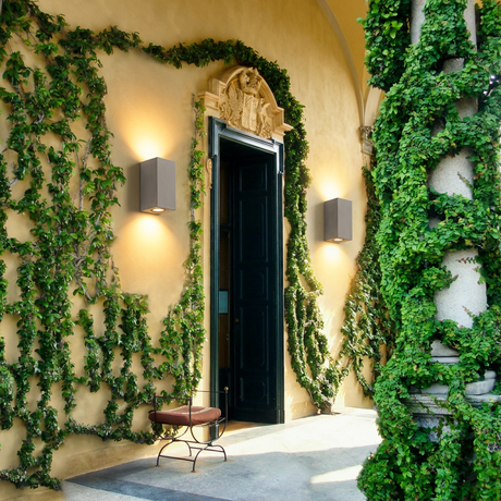 Ilse concrete up-down wall lights, pair on a Mediterranean plaster entrance