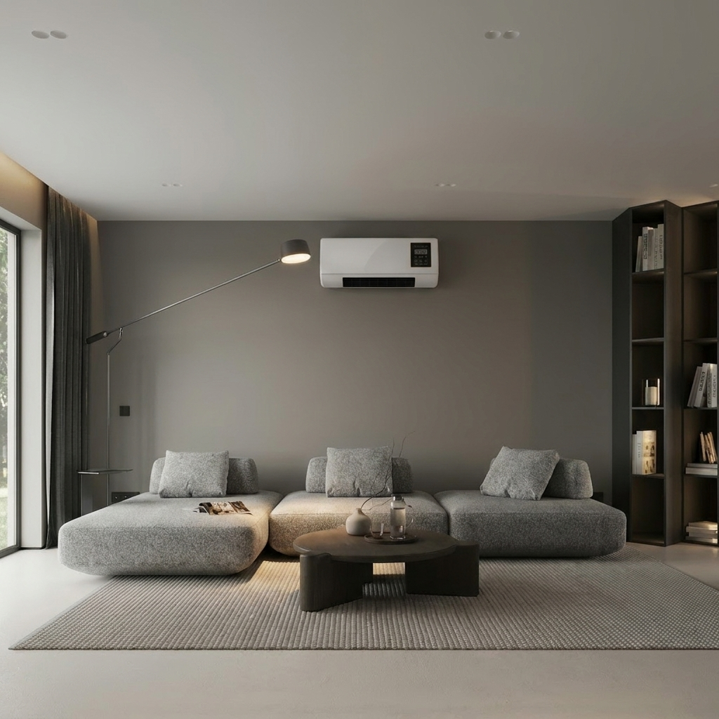 Vento AC mounted in a minimalist grey living room