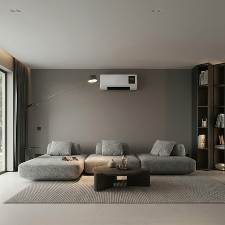 Vento AC mounted in a minimalist grey living room