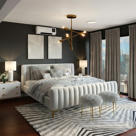 Vento AC mounted in a luxury dark modern bedroom
