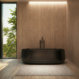 Nimbus bath rug in a warm modern bathroom