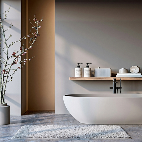 Nimbus bath rug in a minimalist bathroom