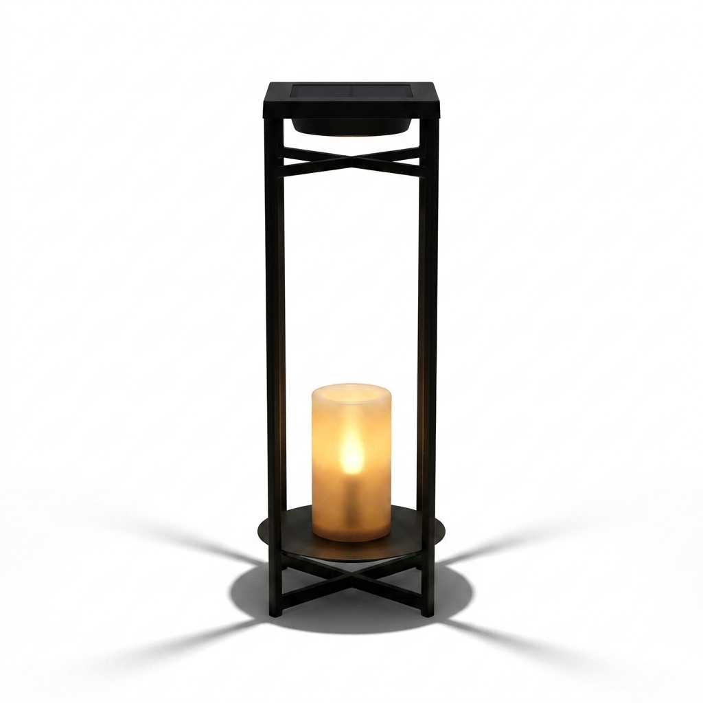 Ferro solar outdoor lantern — studio white hero