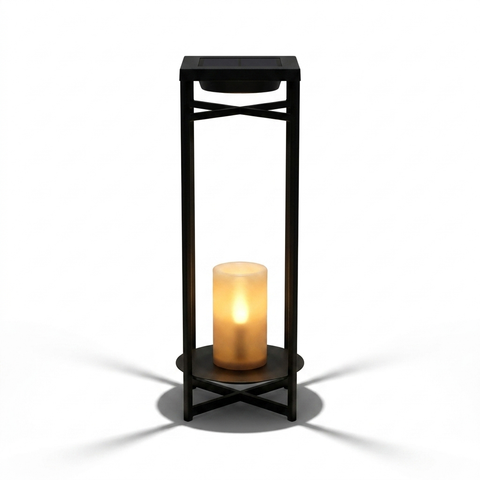 Ferro solar outdoor lantern — studio white hero