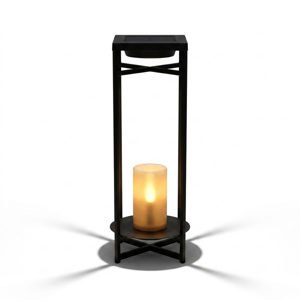 Ferro solar outdoor lantern — studio white hero