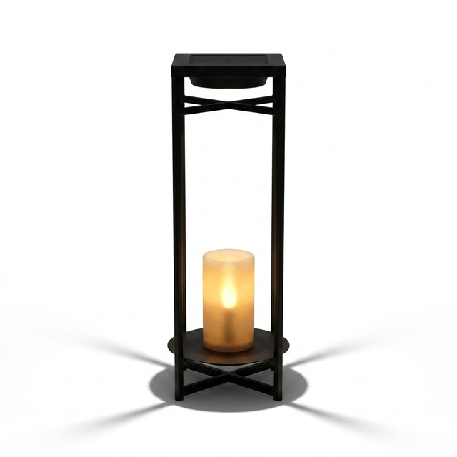 Ferro solar outdoor lantern — studio white hero