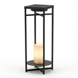 Ferro solar outdoor lantern — studio white three-quarter angle