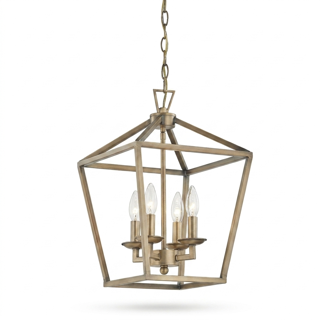 Kerri soft gold cage pendant — studio white three-quarter angle