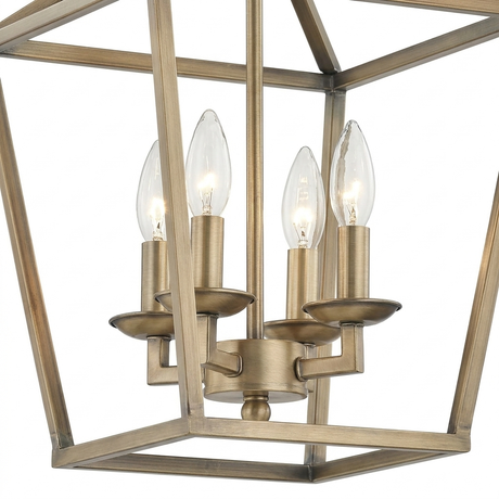 Kerri soft gold cage pendant — four candelabra cluster detail on white