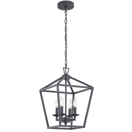 Kerri matte black farmhouse cage pendant — studio white hero