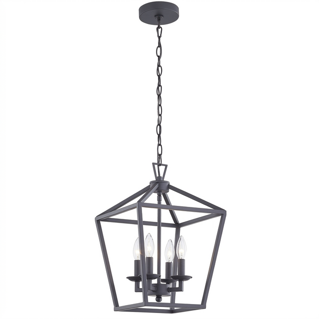 Kerri matte black farmhouse cage pendant — studio white hero
