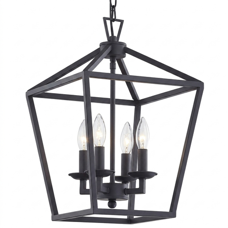 Kerri matte black cage pendant — studio white three-quarter angle