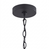 Kerri matte black cage pendant — canopy and adjustable chain detail on white