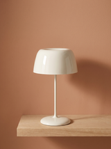 Bittel retro mushroom table lamp in white on a clay terracotta backdrop