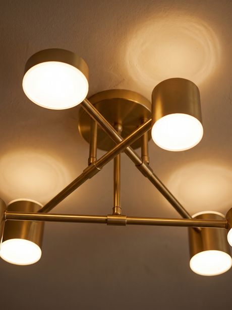 Lifestyle: close-up of Lys's gold arms and glowing acrylic heads