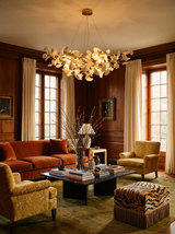 Lifestyle: Ginevra ginkgo chandelier in a mahogany-panelled living room