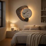 Lunara moon clock backlit at night