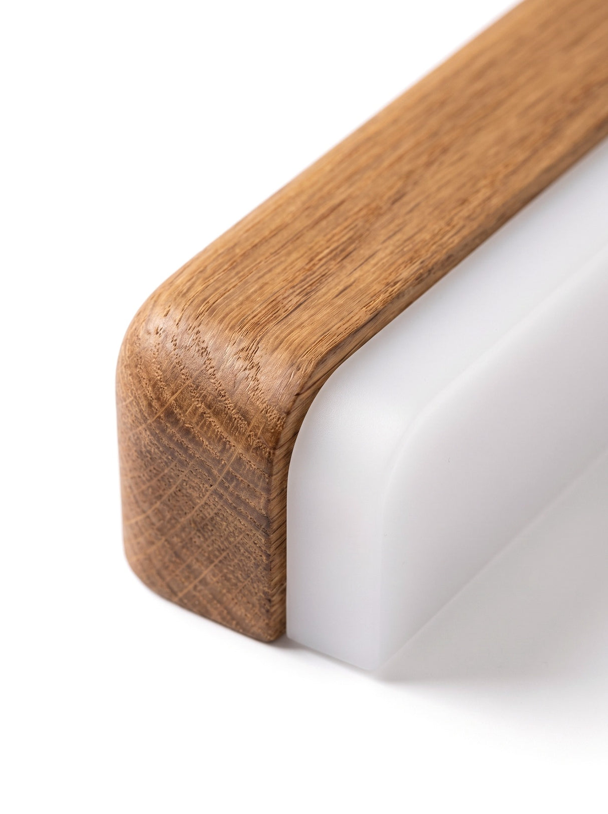 Close-up of the rounded oak end cap