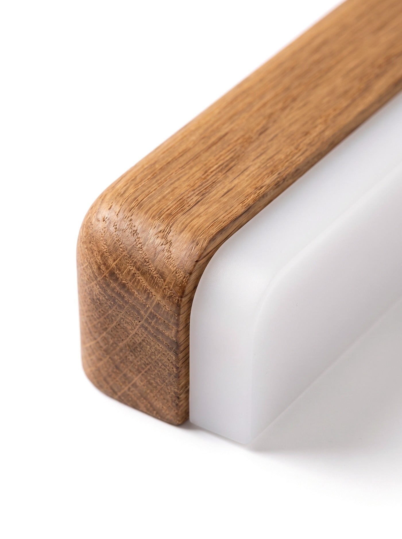 Close-up of the rounded oak end cap