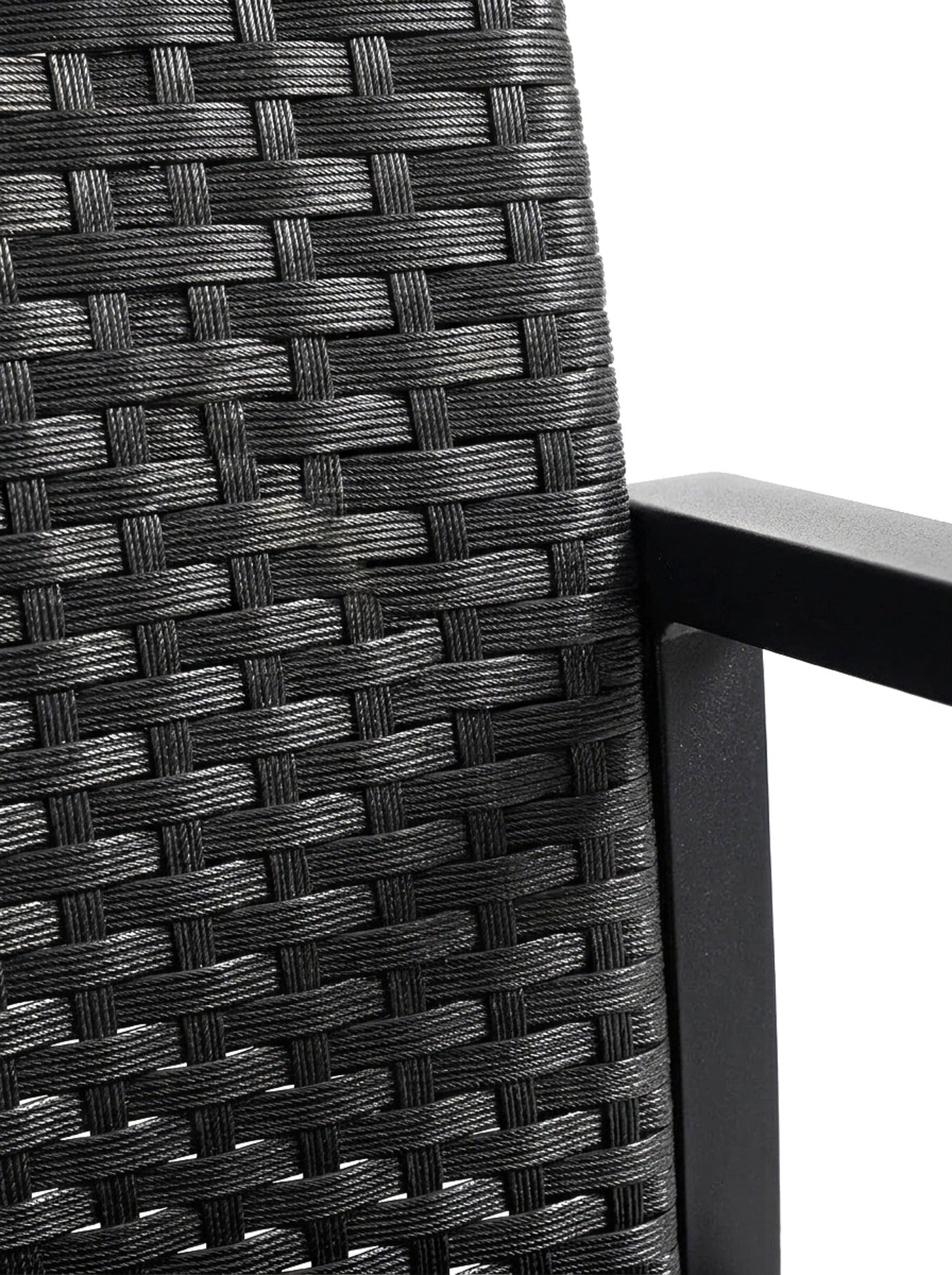 Nero black all-weather rattan weave, macro close-up on white