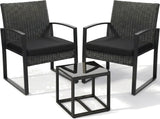 Nero 3-piece black rattan bistro set, studio view on white
