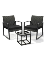 Nero 3-piece black rattan bistro set, studio view on white
