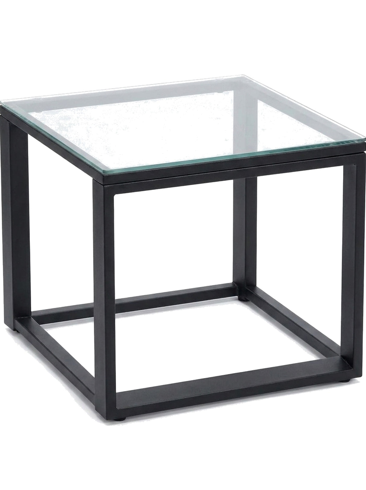 Nero glass-top cube side table, studio view on white