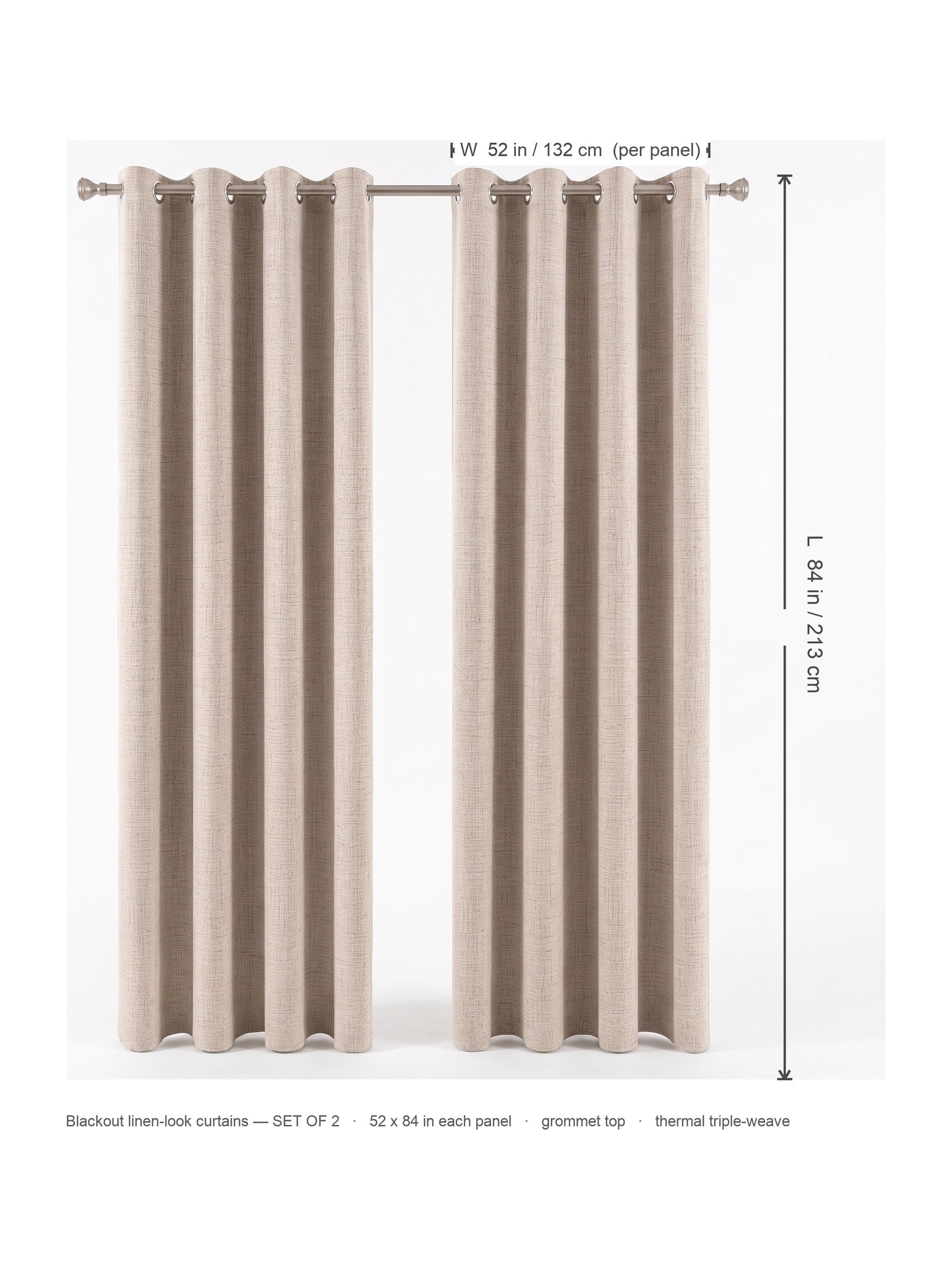 Linden curtains, dimensions