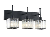 Prisma 3-light crystal vanity light in matte black, studio view on white