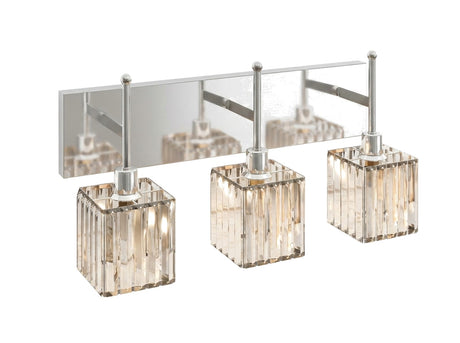 Prisma 3-light crystal vanity light in polished silver, studio view on white