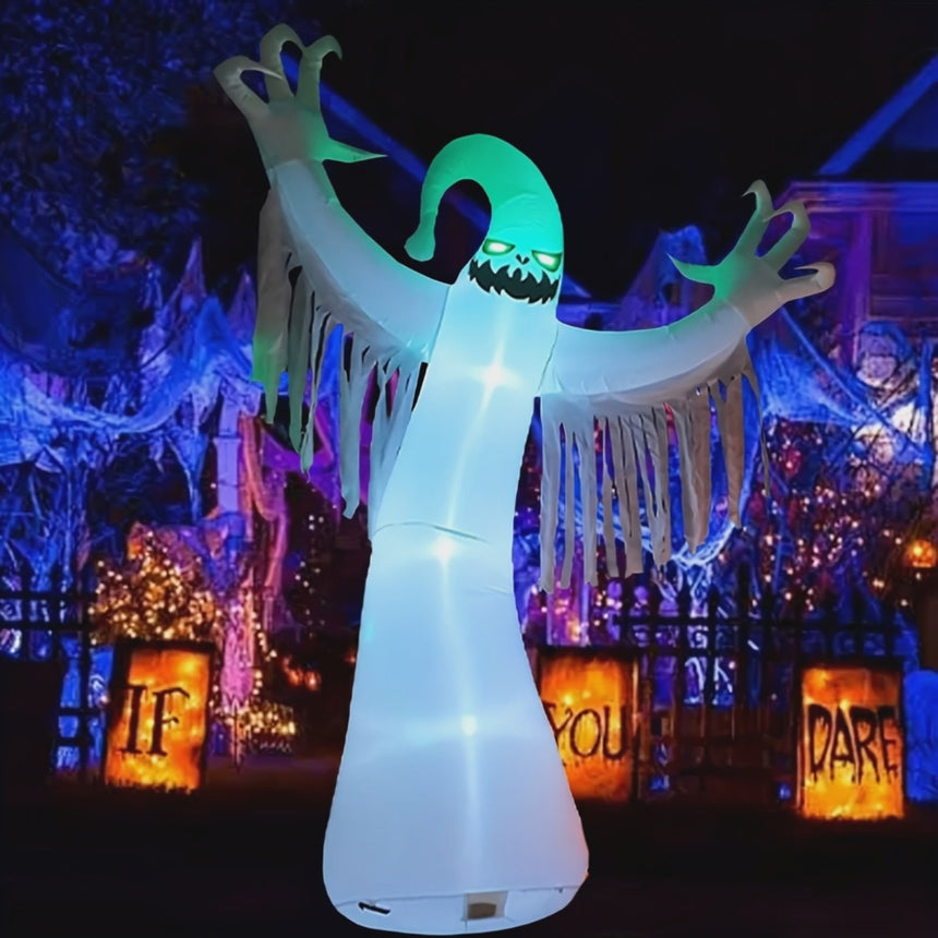 Giant ghost inflatable glowing and swaying at night