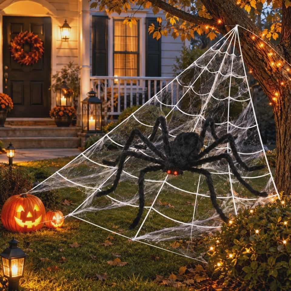 Giant triangular spider web swaying in the wind