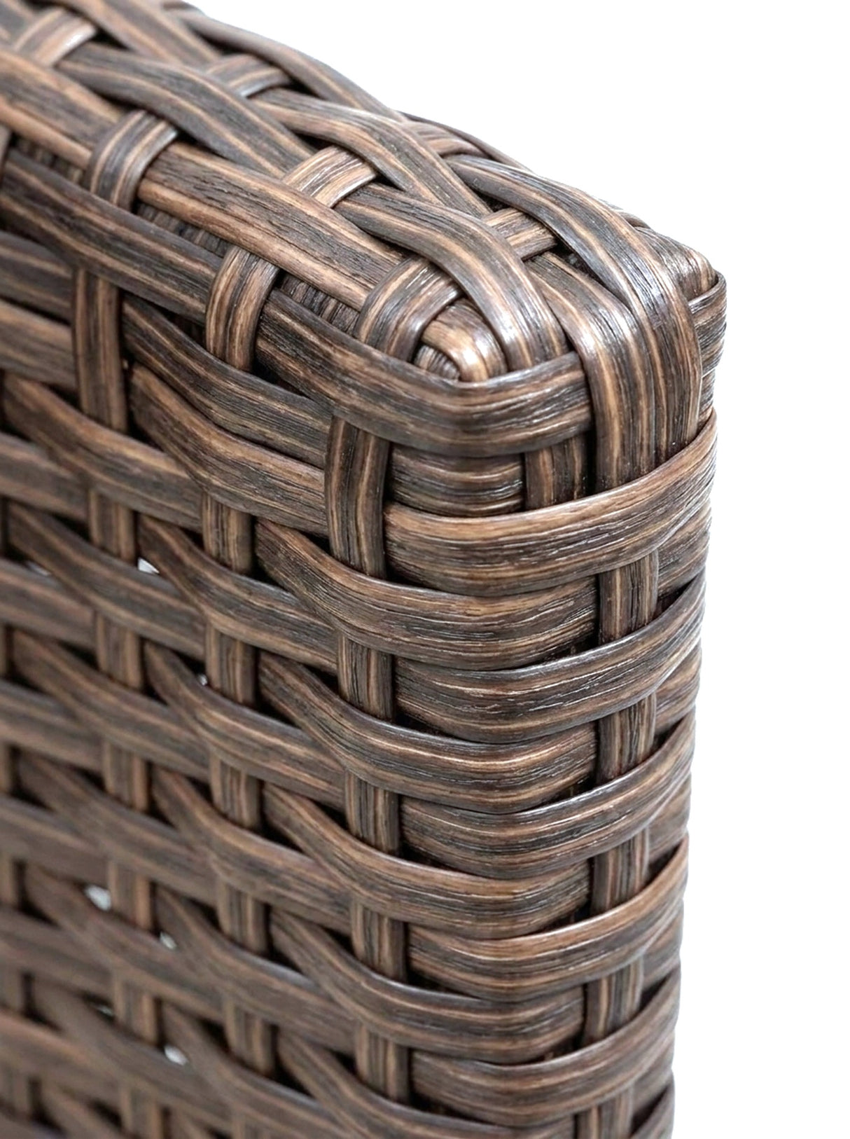 Sabbia brown all-weather rattan weave, macro close-up on white