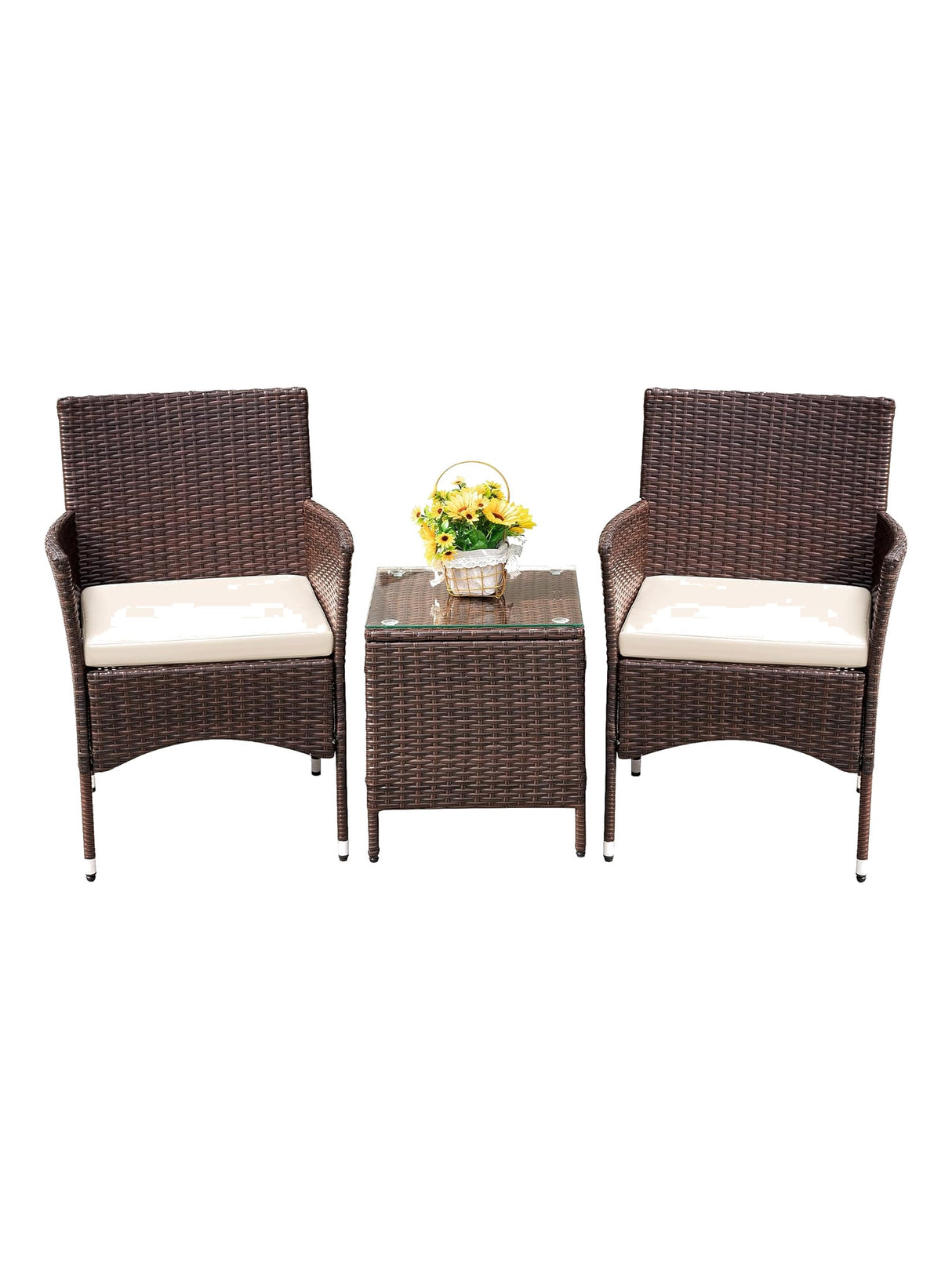Sabbia 3-piece brown wicker conversation set, studio view on white