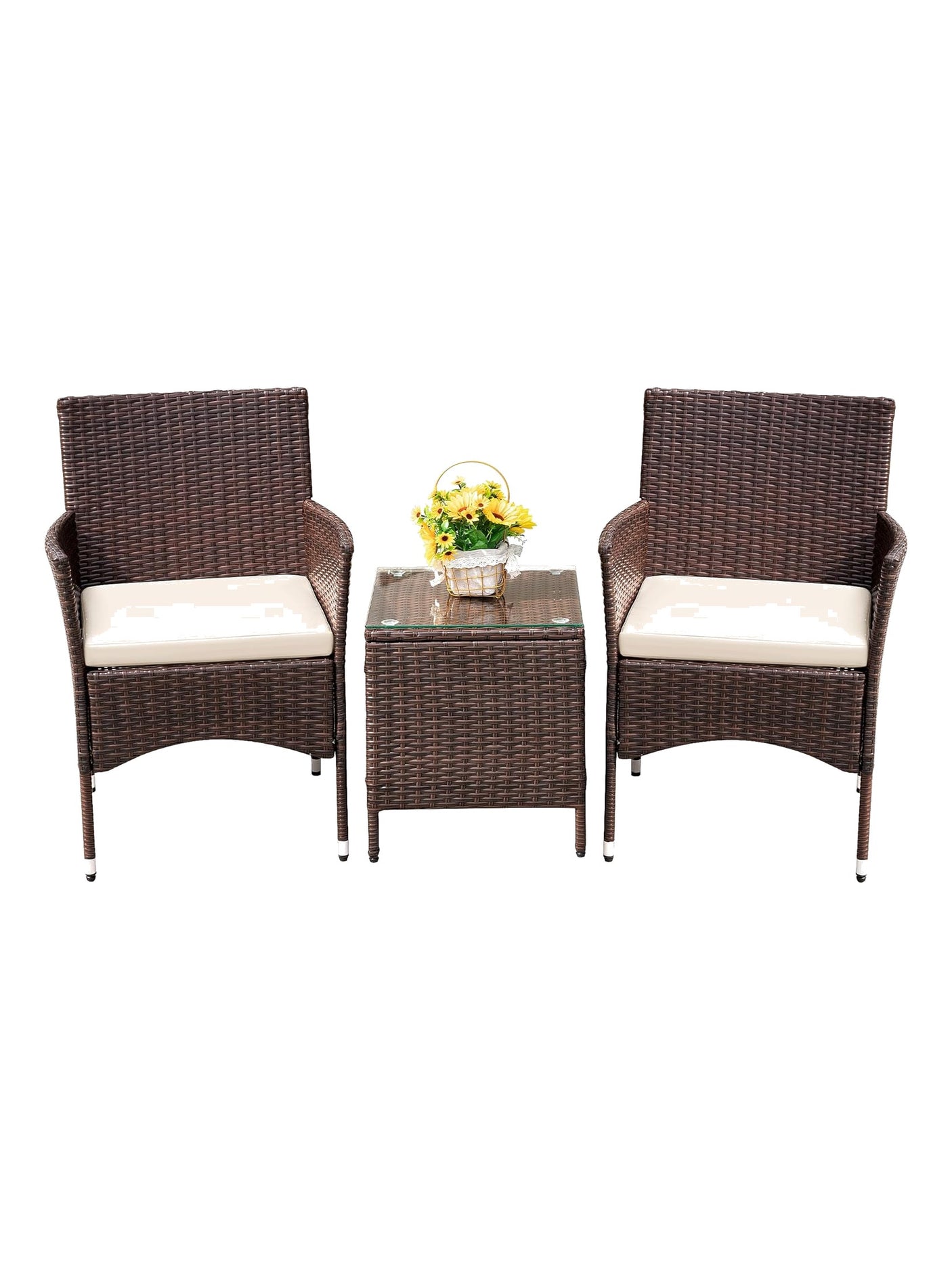Sabbia 3-piece brown wicker conversation set, studio view on white